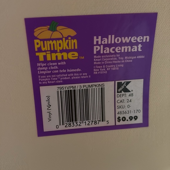 Halloween Vinyl Placemat Kmart Vintage PumpkinTime Set (3) Pumpkins, Ghost Witch - Picture 7 of 16